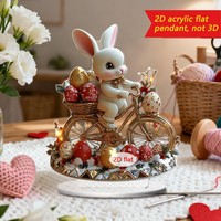 1 Stück Maßgefertigter Oster-Acryl-Schmuck UV-Bedruckt Lasergeschnitten Niedlicher Cartoon-Hase auf Fahrrad Farbverlauf Ostereier Tischdekoration