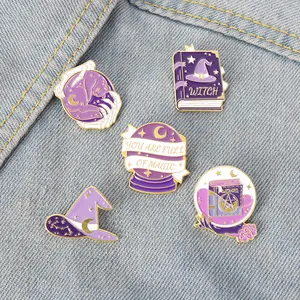 374 Enamel Pin Cartoon Magic World Brooch Sorceress Witch Hat Brooch Gift for Kids Friends Fashion Jewelry Decorations