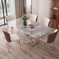 Table à manger convertible en or avec plateau en pierre frittée, piétement en acier inoxydable en forme de Z, mobilier moderne pour salle à manger d'hôtel, 6 places pliables