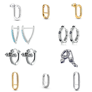 Boucles d'oreilles créoles en argent sterling 925 plaqué or, micro-pavé de zircon cubique, bijoux fins tendance pour femmes et filles, cadeau de fête ou de mariage - Product Image 1