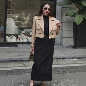 Women's <b>Short</b> Khaki <b>Jacket</b> Cotton Blend Anti-Wrinkle Batwing <b>Sleeves</b> V-Neck Collar Elegant Casual Office Commute Outerwear - Product Image 1