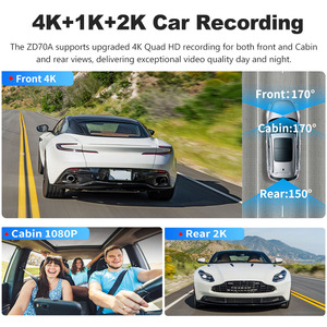 Dash cam 4K + 1K + 2K 3 kênh phía trước và bên trong và phía sau với Wifi <span class=keywords><strong>GPS</strong></span> Xe <span class=keywords><strong>DVR</strong></span> tầm nhìn ban đêm bãi đậu xe màn hình xe hộp đen zd70a - Product Image 2