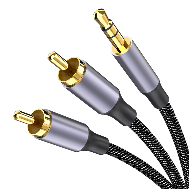 2024 Best Selling 3.5mm to RCA 2RCA Audio Cable 24k Gold Plated Stereo Plug Aluminum Shell Male for Speakers