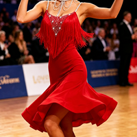 Robe de danse latine à franges rouges pour femmes, robe de compétition, strass, bretelles spaghetti, salsa, costume de danse professionnel