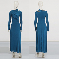 Robe longue élégante de luxe pour femme, col découpé, manches longues évasées, en maille fluide, pour soirée formelle, vente en gros personnalisée
