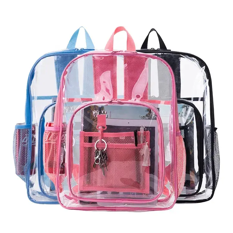 Stadium Approved See Through Heavy Duty Clear PVC Transparent Bookbag School Bags for Students Kids