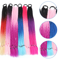 Parrucca Dreadlock con Coda di Cavallo, Colore Sfumato, 12 Piccole Trecce Intrecciate a Mano, Estensione Capelli Senza Cuciture, Personalità Unica