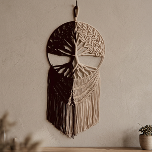 Bohemian Double Color Tree of Life Macrame Leaf Shape <b>Wall</b> Hanging Hand Woven Cotton Rope <b>Wall</b> <b>Decor</b> for Bedroom <b>Nursery</b> - Product Image 2