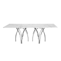 Vente directe d'usine, table de salle à manger avec plateau en marbre et pieds en acier inoxydable