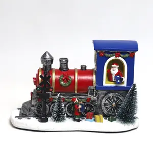 Fancy Led Shiny Resin Toy Train Figurine Table Decoration Small Store With Led Lights Traditional Christmas Wholesale
