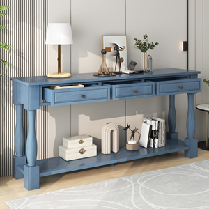 TREXM Console Table 63 Inch With Drawers And <b>Shelf</b> For Entryway Hallway Living Room Navy - Product Image 2