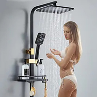 Système de douche de luxe carré pour salle de bain, finition or blanc poli, mitigeur de baignoire, robinet, pommeau de douche, ensemble de filtres thermostatique doux