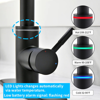 304 acier inoxydable LED robinet d'évier de cuisine pivotant 360 robinets avec pulvérisateur abaisseur noir 1 trou 1 levier mélangeur de cuisine