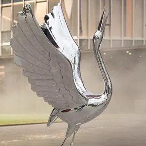 Modern yaşam boyutu açık dekorasyon için son derece cilalı paslanmaz çelik kuş hayvan heykel