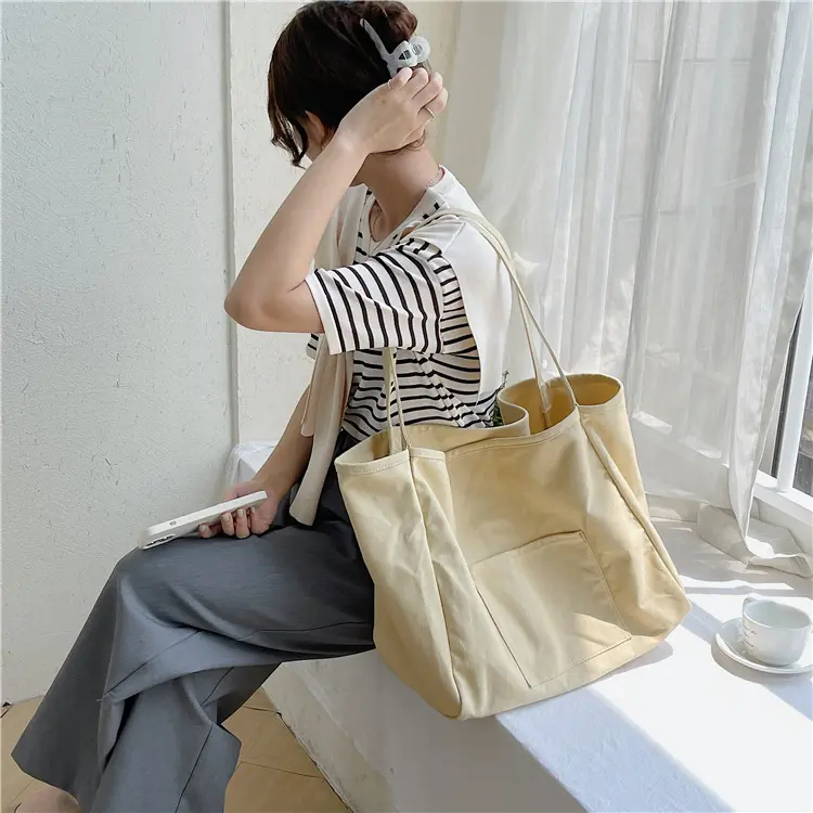2022 Korean edition women's new casual solid canvas bag fashion trend single shoulder bag large capacity student tote bag