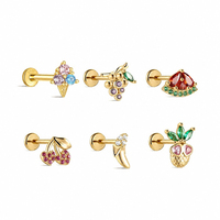 Gemnel 2026 Zomercollectie 925 Zilver Fruit Piercing Sieraden Kleurrijke Zirkoon Watermeloen Ananas Platte Achterkant Oorknopjes