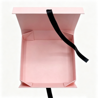Boîte cadeau rose personnalisée avec ruban noir, boîte d'emballage rigide en papier pliable avec fermeture magnétique pour cosmétiques et vêtements