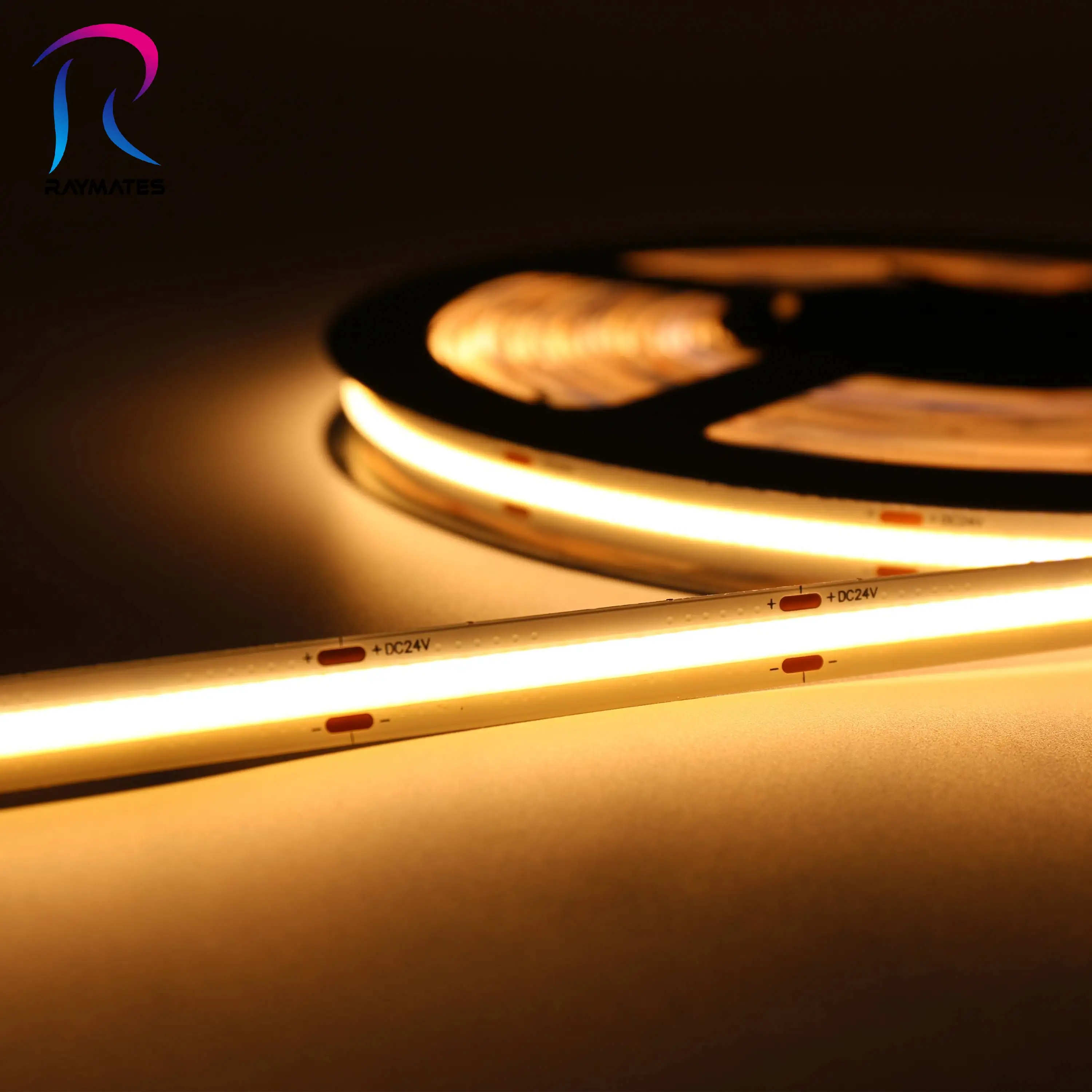 RAYMATES 3000k flexible cob led strip light 12v single color brightness 480leds COB strip