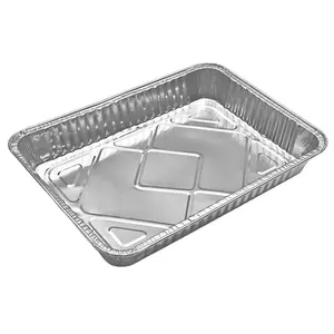 1lb. Bandeja para barbacoa, contenedor de papel de aluminio, oblongo poco profundo