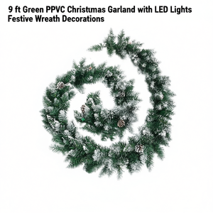 Guirnalda Navideña Verde de PPVC de 9 Pies con Luces LED, Decoraciones para Coronas - Product Image 1