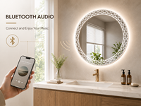 Miroir de salle de bain rond à LED Bluetooth, rétroéclairé et éclairé par l'avant, à intensité variable, anti-buée, 3 couleurs, pour la salle de bain et le salon