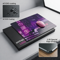 Tapis de souris personnalisé en verre AG, tapis de souris de jeu, revêtement en aluminosilicate AF de 2 mm, bord 2.5D, base en silicone antidérapante pour l'e-sport