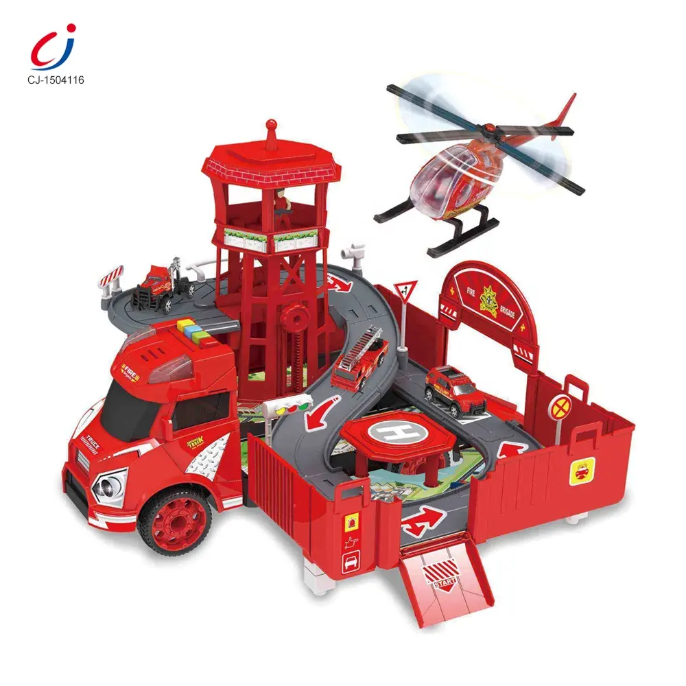 Chengji-contenedor fundido a presión, modelo diy deformación, garaje de rescate, juego de estacionamiento, camión de bomberos, juego de juguete, venta al por mayor