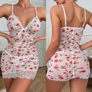 Ensemble de lingerie sexy pour femmes, robe de nuit, culotte, dentelle en maille, body transparent à bretelles, vêtements de maintien de la silhouette - Product Image 2