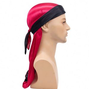 Gorro Turbante de Cola Larga de Dos Colores, Directo de Fábrica, Gorro Elástico para el Cuidado del Cabello, Durags Sedosos para Hombre, 12 Colores - Product Image 4