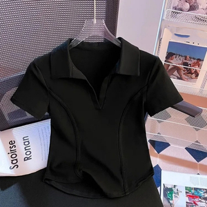 Camisa de Verano para Mujer, Nuevo Estilo, Manga Corta, Cuello Camisero, Corte Ajustado, Top Corto Tipo Camiseta - Product Image 3