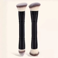 2 pinceaux de maquillage professionnels à double embout en poils synthétiques avec manche en bois, personnalisables avec votre logo, pour fond de teint et blush, marque privée