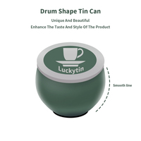 Kemasan Kaleng Logam Bentuk Drum, Wadah Penyimpanan Kaleng Tinplate Cetak Kustom, Kotak Logam Kosong untuk Kemasan Biji Kopi
