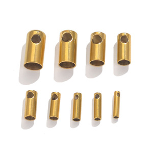 Cord End Cap Loop | 18K PVD Gold Plated <b>Leather</b> Cord Crimp Barrel Connector DIY <b>Bracelet</b> Necklace Jewelry Making - Product Image 3