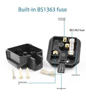 Prise OEM incassable 3 voies 13A UK 3 broches en cuivre avec fusible, plastique de haute qualité 220-250V, usage industriel/commercial Afrique