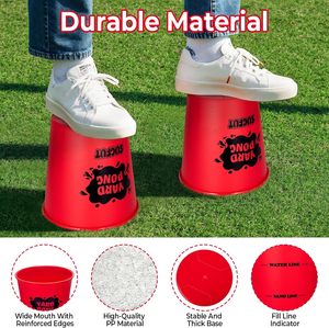 Jeu de lancer de seaux en plastique pour l'extérieur, unisexe, à partir de 5 ans, avec balles géantes de tennis de table, ensemble de 12 seaux et 4 balles, durable pour une utilisation en cour - Product Image 2
