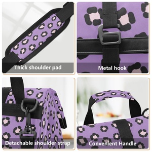 Sac à lunch isotherme pliable et réutilisable à motif léopard violet, faible MOQ, durable, avec logo personnalisé, sac à lunch portable pour femmes - Product Image 4
