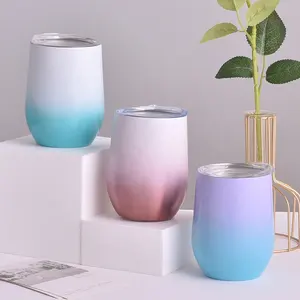 Venta al por mayor de doble pared de acero inoxidable en forma de huevo cerveza tazas de agua aislado al vacío personalizado vaso de vino con tapa