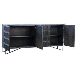Aparador de Almacenamiento de Estilo Industrial con 4 Puertas, Mueble de Madera Rectangular Negro con Acabado Metálico para Comedor, Cocina, Dormitorio, Hotel - Product Image 2