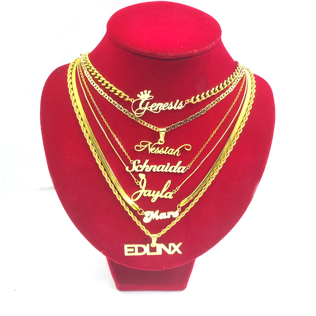 Fashion Name Necklace 18K Gold Plated Women Name Letter Necklace Stainless Steel Personalized Customize Name Jewelry for Women