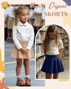 Set Gonna per Bambine, Uniforme Scolastica con Top Bianco, Gonna Plissettata Mini a Campana con Pantaloncini Incorporati e Tasche - Product Image 3