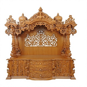 Compre un templo de madera Sagwan tallado a mano para el hogar, un gran templo de madera de teca, fabricante de templos de madera maciza tallados a mano, Pooja Ghar. - Product Image 1