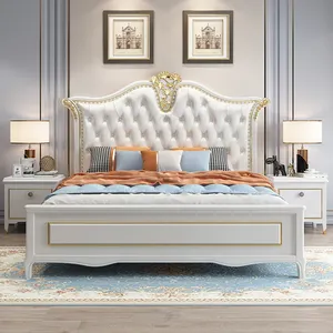 Индивидуальная кожаная кровать принцессы в Европейском стиле, Главная спальня, 2 метра, 2,2 роскошные французские Свадебные кровати, роскошные двуспальные кровати для виллы