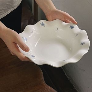 French Embossed Blue Rose Ceramic Dessert Dish Vintage Home Restaurant Flower <b>Dinner</b> Plate for Party Occasions - Product Image 6