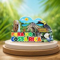 Aimant de réfrigérateur 3D en bois superposé avec logo personnalisé, souvenirs de voyage du Costa Rica, motif paresseux et toucan, pour touristes, vente en gros