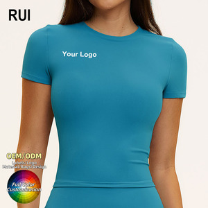 เสื้อยืดออกกำลังกายผู้หญิง RUIQUWIN แขนสั้น คอกลม ยืดหยุ่นสูง ไร้ตะเข็บ สวมใส่สบาย เหมาะสำหรับโยคะ วิ่งกลางแจ้ง และเล่นกีฬา - Product Image 1