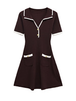 Robe courte en polyester tissé pour femmes, col en V, boutons métalliques, style simple et décontracté, nouvelle mode estivale, tenue quotidienne pour femmes