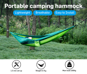 Hamac de camping pliable portable en nylon 210T, simple ou double, pour la randonnée, les voyages, le camping en plein air, avec fonction lit suspendu ou lit parachute - Product Image 2