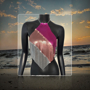 Top Corto Sexy de Fiesta para Mujer, Estilo Y2K, Color Rosa Metálico, con Cadenas, Espalda Descubierta, de Secado Rápido - Product Image 3