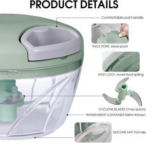 Procesador de alimentos Manual de 500ml, picadora de verduras, picadora manual portátil, picadora de ajo, cortador de cebolla - Product Image 4