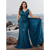 Nouvelle robe de soirée élégante pour femmes grandes tailles, robe chic en forme de A, col en V, sans manches, drapée, robe de soirée de luxe pour bal